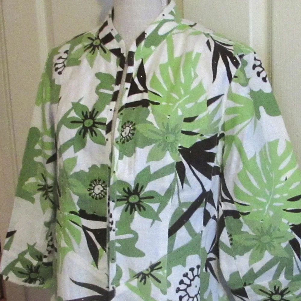 MULTIPLES 100% Linen Jacket Bold Floral Design  Size XL